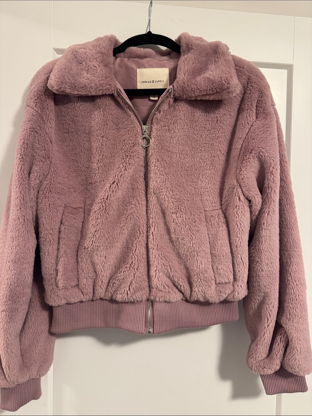 Thread & Supply Mauve Faux Fur Bomber Jacket
